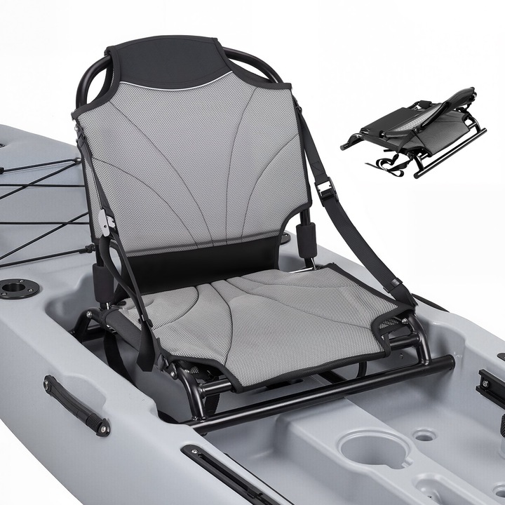 Scaun pliabil pentru caiac, negru & gri, spatar reglabil, 580x525x445mm