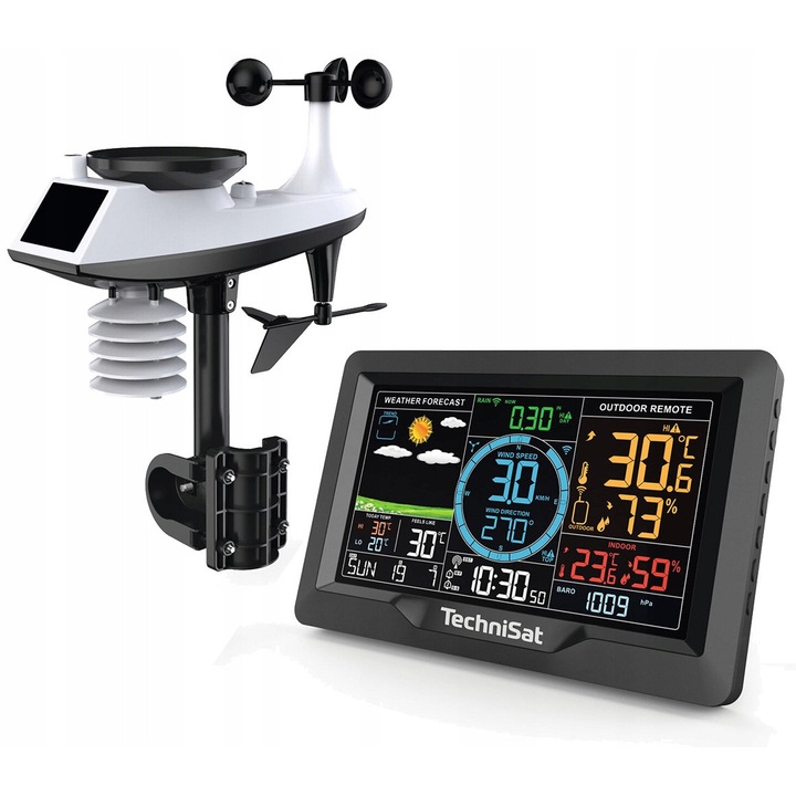 Метеорологична станция TechniSat IMETEO X6, мултисензор 7в1, цветен екран 7,5", соларно захранване, 20,5x13x3см