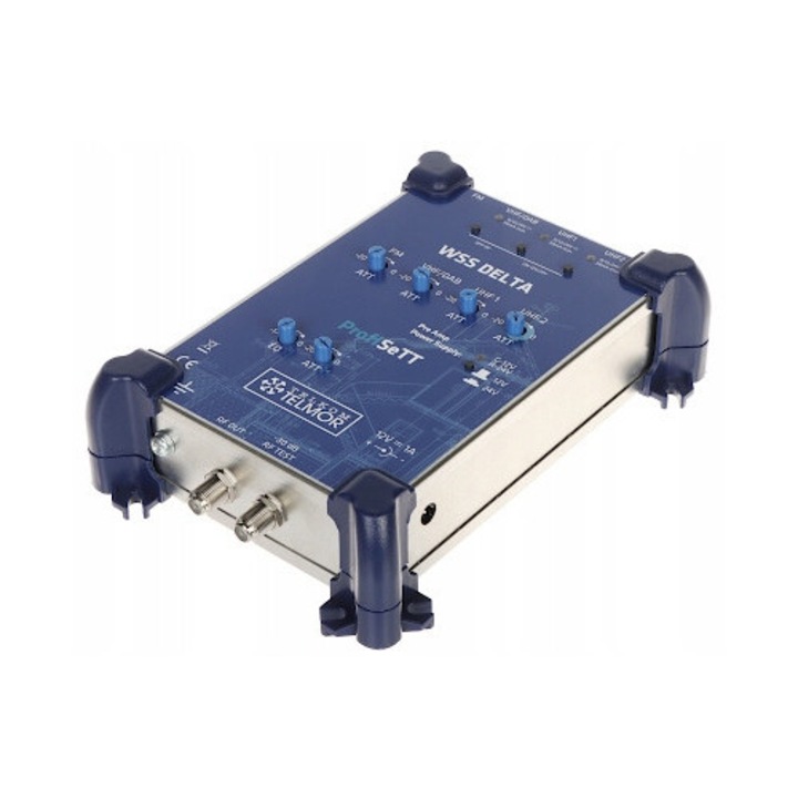 Telkom-Telmor erősítő, WSS-DELTA, 2 UHF, 1 VHF/DAB, 1 FM, 295x170x65mm