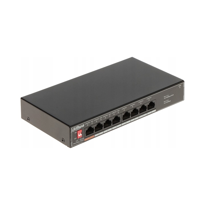 Switch POE 8-porturi Dahua, 4 porturi PoE, 10/100Mb/s, 60W, desktop
