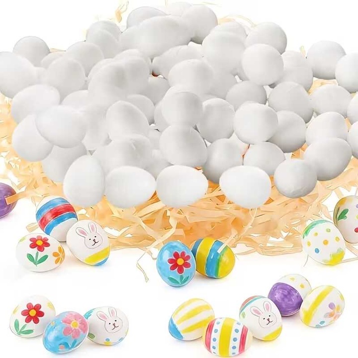 Ouă pentru pictat de Paste 12 buc/pachet cu vopsea pe bază de apă și pensulă, 4 cm