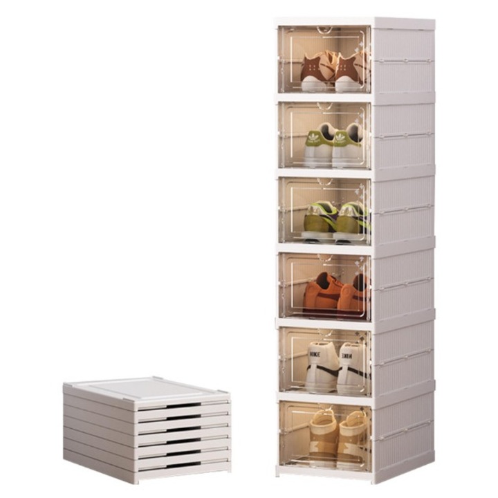 Cipőszervező, Összecsukható, Átlátszó Ajtókkal, 6 Szinttel, 105,5 cm