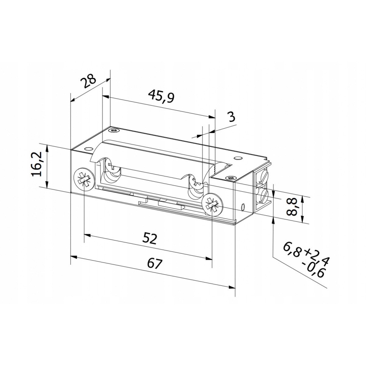 Yala electrica XS12U-B, BIRA, 16,2mm latime, 67mm inaltime, 28mm