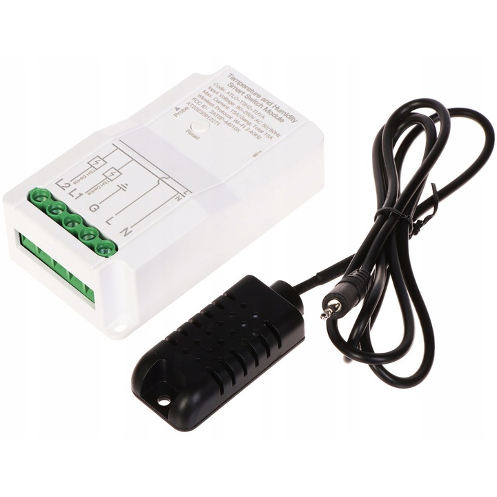 DELTA ATLO-TSH2-TUYA Wi-Fi okoskapcsoló, hőmérséklet- és páratartalom mérés, 90-250V, 1 bemenet, 2 kimenet, 110x100x50mm