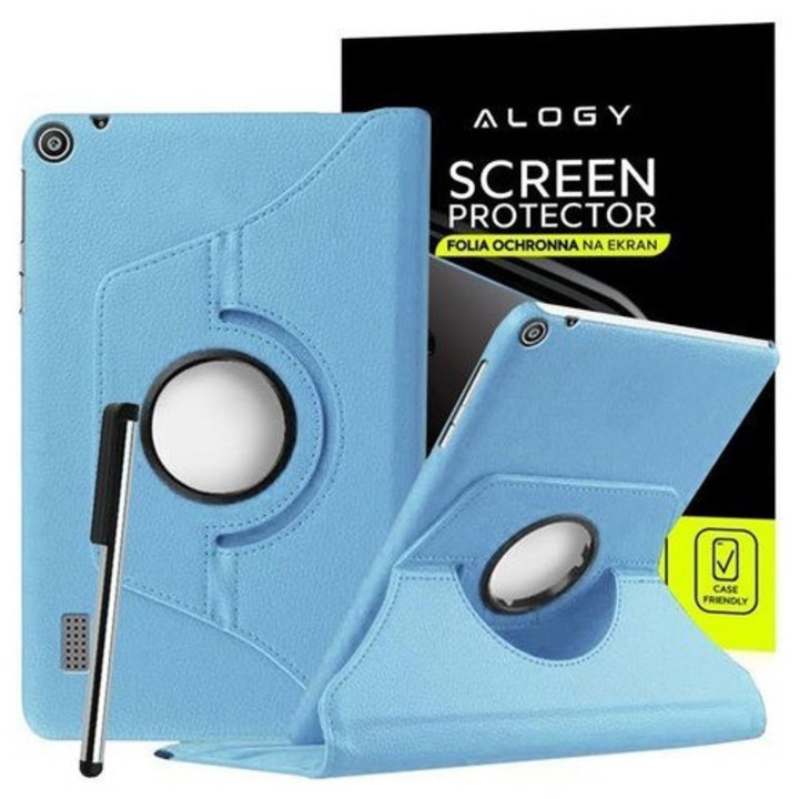 Husa tableta 4kom.pl rotativa 360 pentru Huawei MediaPad T3 7.0, albastra, cu folie si stylus