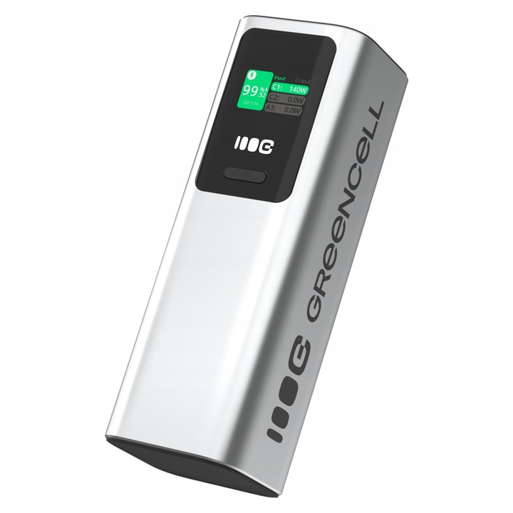 Powerbank Green Cell PowerPlay Ultra 140W, 25200 mAh, 2x USB-C, USB-A, argintiu