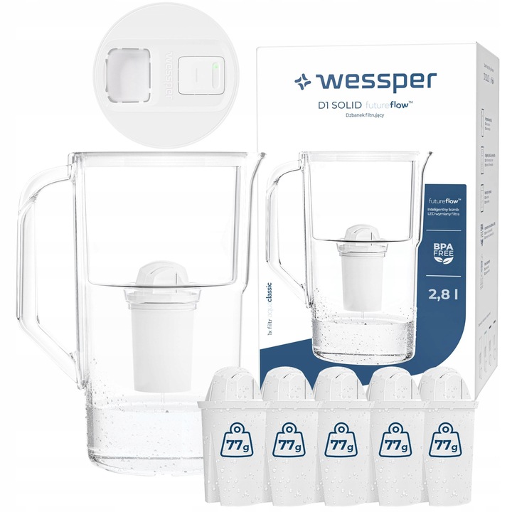 Cana filtranta Wessper D1 SOLID FutureFlow 2,8l alb set 6 filtre aquaclassic