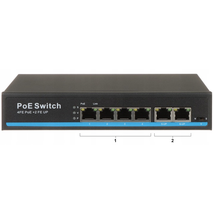 Switch PoE 4 porturi GTX, 10/100 Mb/s, 65W, 270x220x68mm