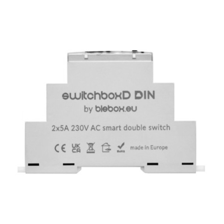 SwitchBoxD DIN, Blebox, intrerupator dual WiFi, 2 canale, 230V, 2x5A, montaj pe sina DIN