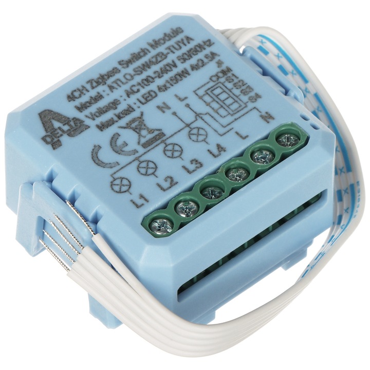 ISwitch intelligens ATLO-SW4ZB-TUYA, 4 csatornás, ZigBee, kék, 44x39x23mm