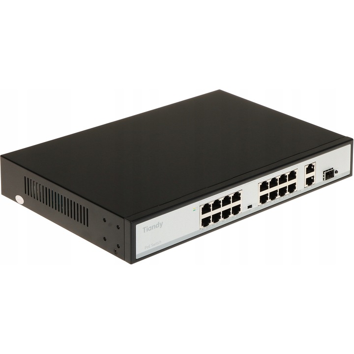 Tiandy 16-portos PoE Switch, 10/100 Mb/s, grafit, asztali, nem menedzselhető