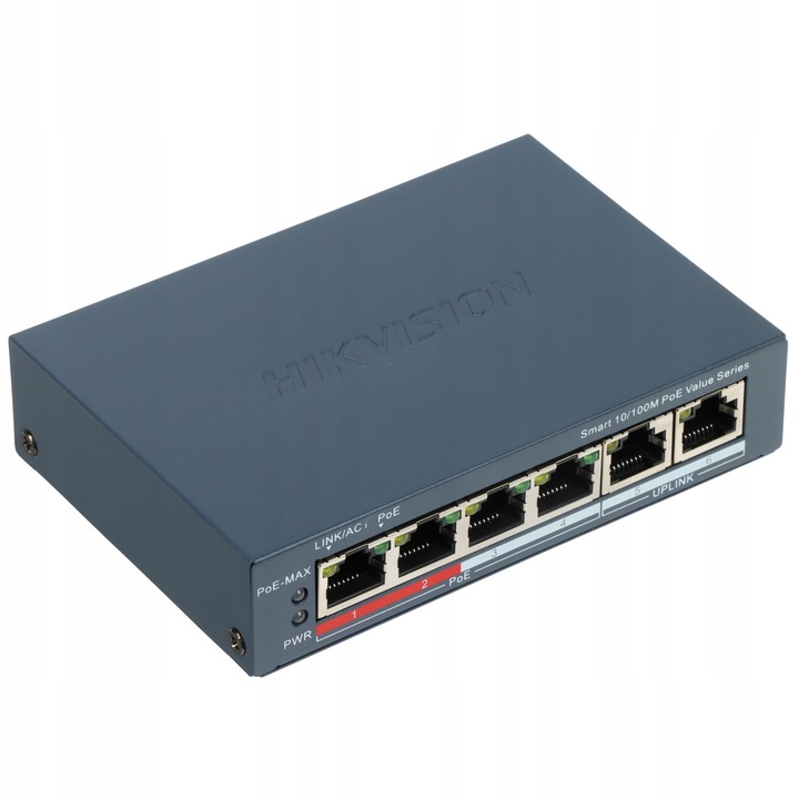 Switch PoE 4-porturi Hikvision, 10/100 Mbps, grafit, 121x83x28mm