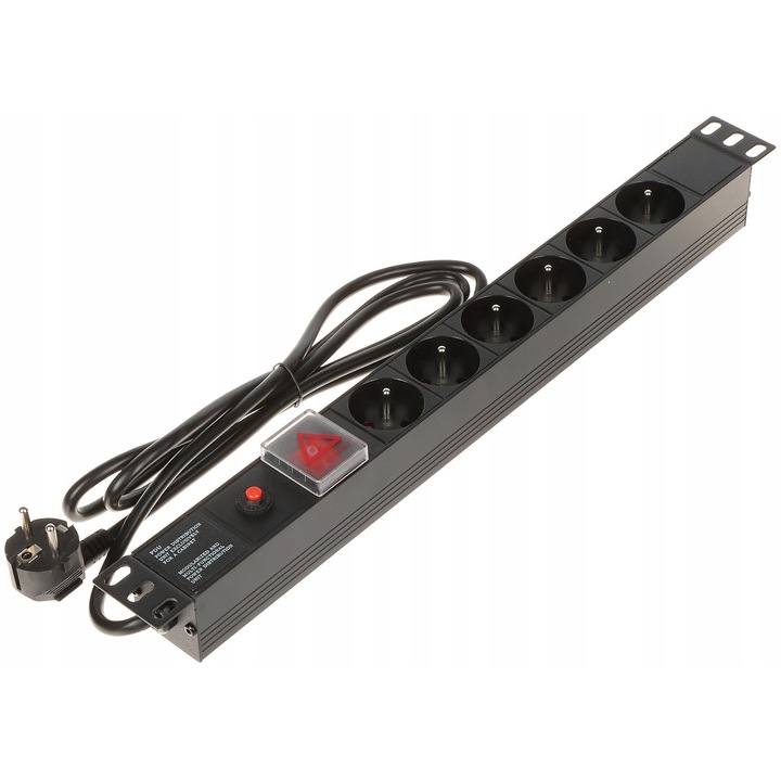 Разклонител Delta PD-6/R-OP, 6 гнезда, 1,8 м, 3680 W, 483x45x54 мм, черен
