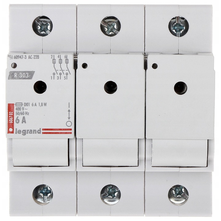 Separator sigurante Legrand, 3 poli, 6A, D01, montaj pe suport TH-35, 83x71x80mm
