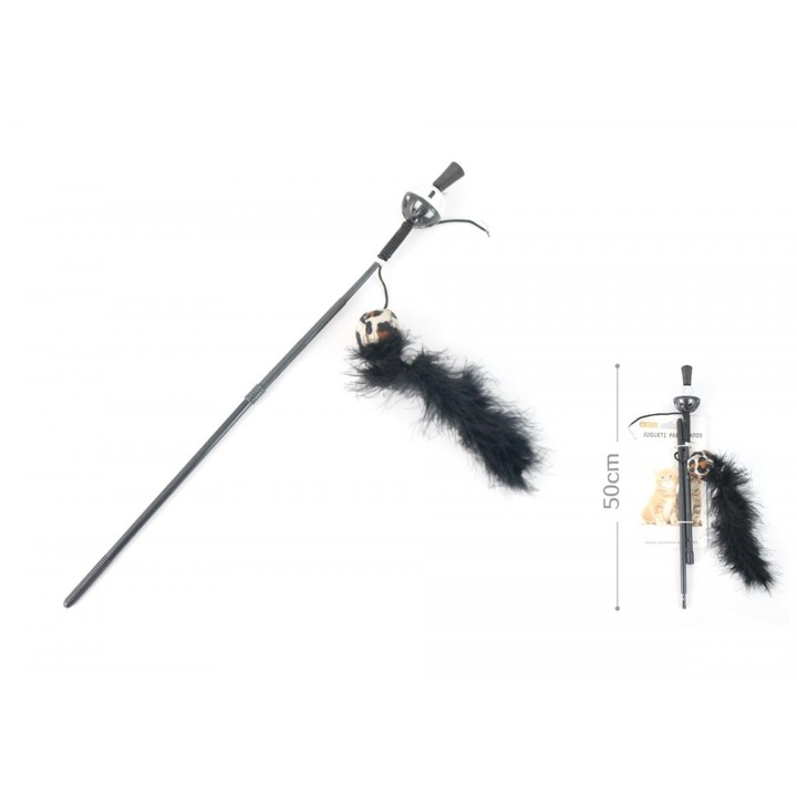 Jucărie interactivă pentru pisici, Yommy, undiță cu mingi din plastic și textil, elastic, 50cm