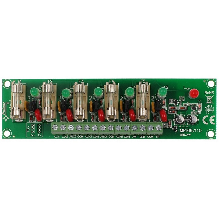 AWZ-536 tápelosztó, PULSAR, 1 bemenet, 5 kimenet, 10-30V DC, 140x43x29mm
