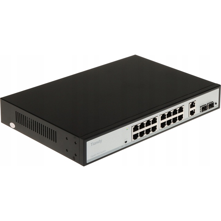 Tiandy 16-portos PoE switch, 10/100 Mb/s, grafit, 320x208x45mm