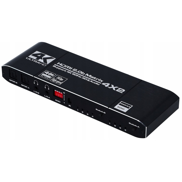 Matrita HDMI 4x2 PAWONIK, Ultra HD 4K, 2 iesiri, 4 intrari, 0.2kg