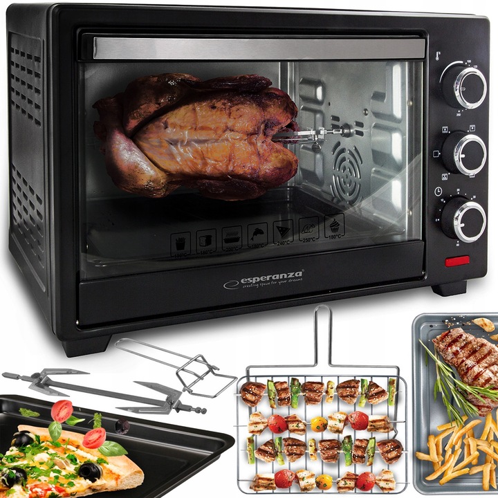 Електрическа фурна Esperanza Napoli, 25л, 1600W, функция конвекция, елегантен дизайн, размери 46x28x30см