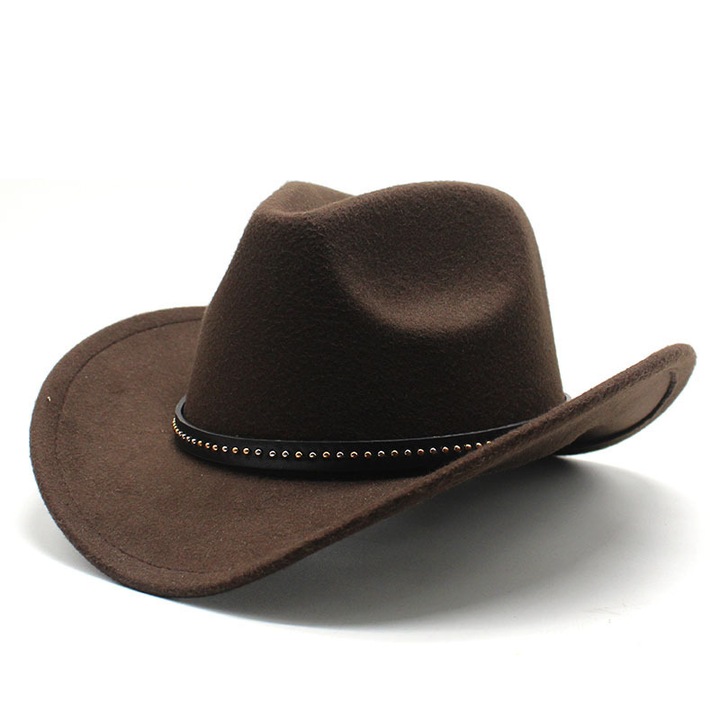 Мъжка каубойска шапка MENZ®, модел Western Rider, каубойски стил, декоративна лента с нитове, кафява, регулируем размер 56-58