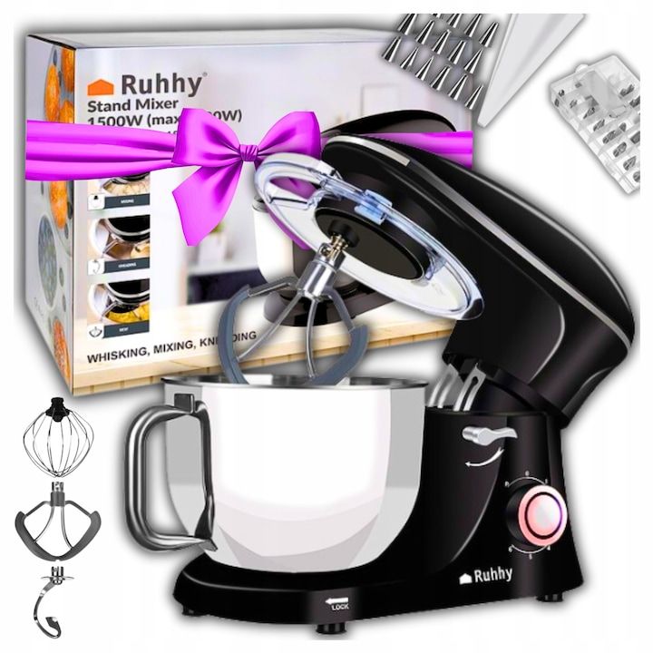 Robot de bucatarie Ruhhy 2200W, 6,2l, 6 viteze, cu accesorii, negru