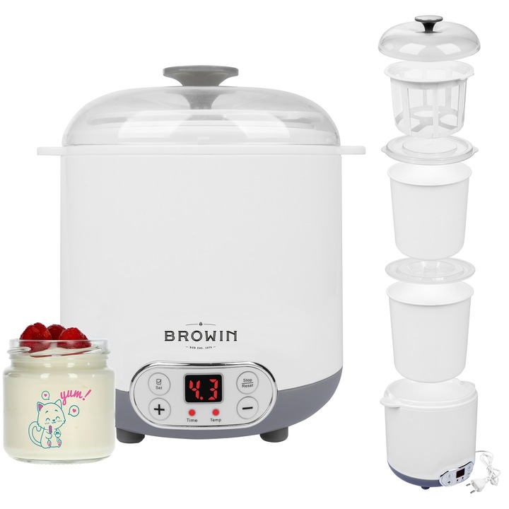 Aparat de preparat desert Browin 1,5L, 20W, cu termostat, pentru iaurt, branza si kefir
