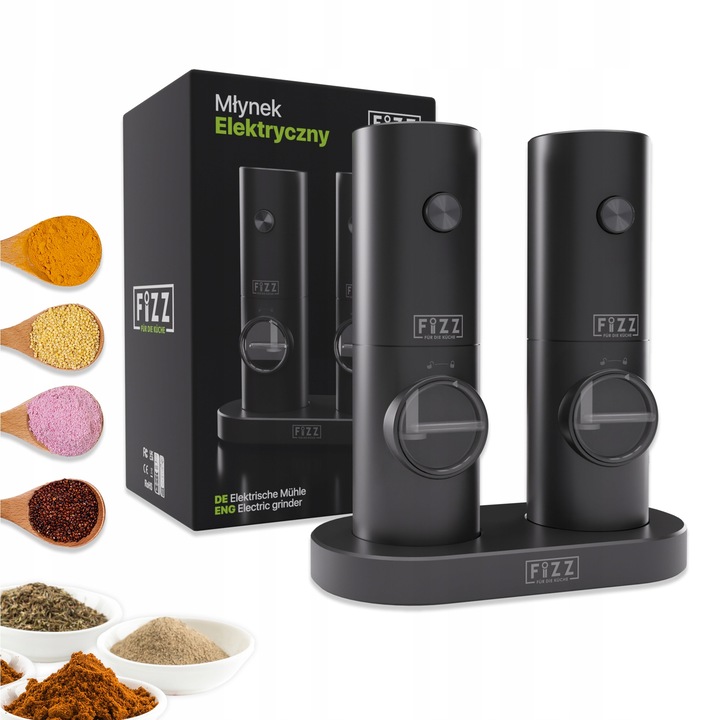 Set mlynki electrice Fizz pentru sare si piper, design modern, 70g, multicolor