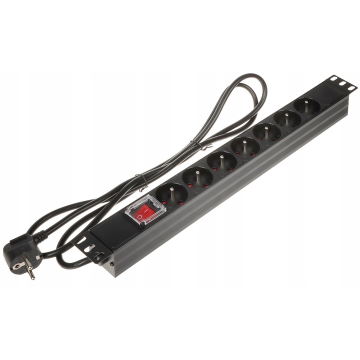 Разклонител PD-7/R-N, 7 гнезда, 1U RACK, 1.8м, 230VAC, 16A
