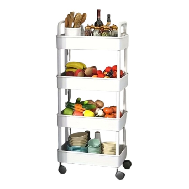 ATT tárolóállvány, 4 kerekű, moduláris kocsi polccal, konyhába, fürdőszobába, rendszerező, multifunkcionális csepegtető tálca, tágas, fehér