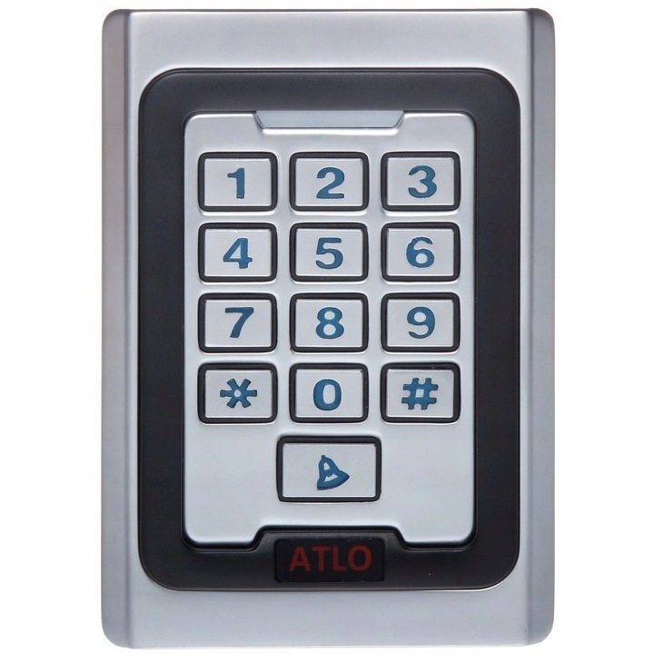 Cititor rfid Atlo ATLO-KR-522, em 125 kHz, raza citire 5 cm, tastatura cu iluminare albastra, comunicare wiegand 26bit, argintiu/negru