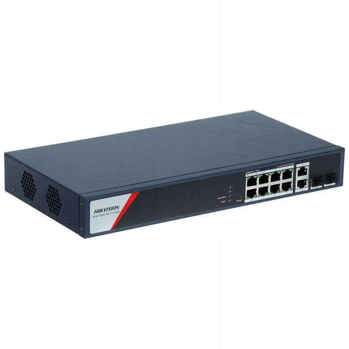 Hikvision 8 portos SFP PoE switch, 10/100/1000 Mb/s, 90W, fém, 335x176x44mm