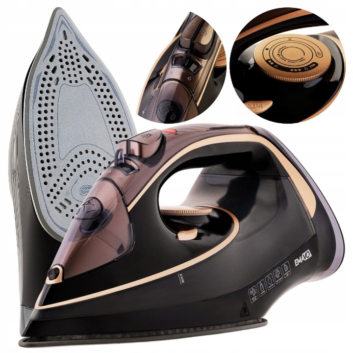 Fier de calcat cu abur Emavo 3000W, ceramica, sistem anti-calcar, 3m cablu