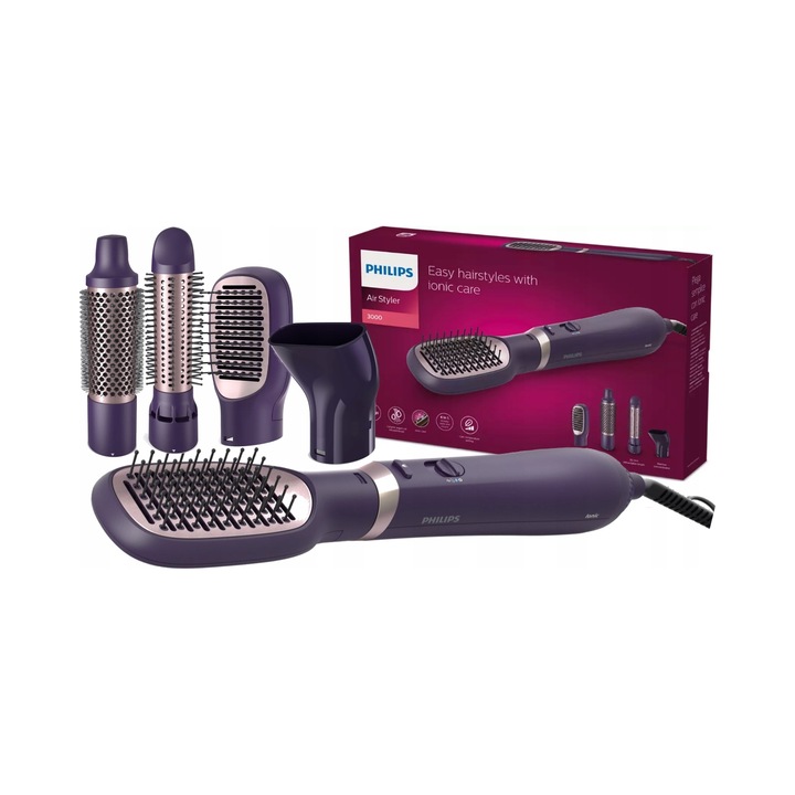 Suszarko-lokowka Philips 800W, 4 nasadki, violet, set