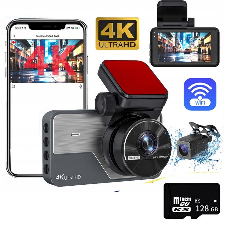 Camera auto DVR CarPlay STARVIS 4K+2K, GPS, WDR, G-Sensor, set