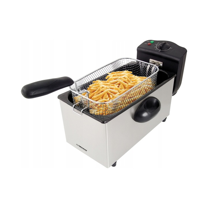 Friteuza Esperanza, 3L, 2200W, din otel inoxidabil, dimensiuni 37x25x21cm