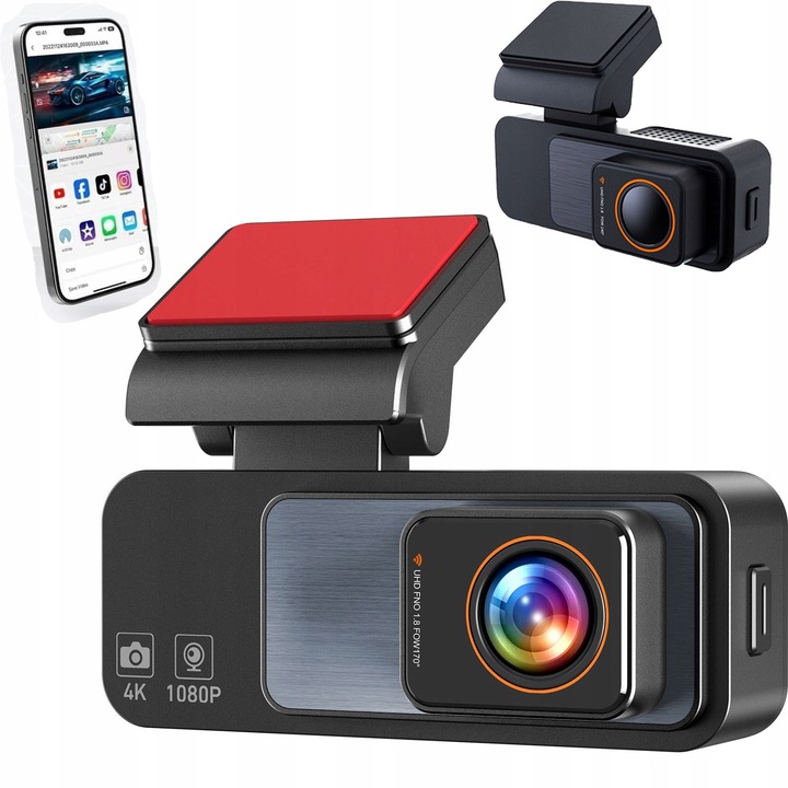 Camera auto DVR, 4K, GPS, WIFI, G-Sensor, nocturna, fata si spate, HD