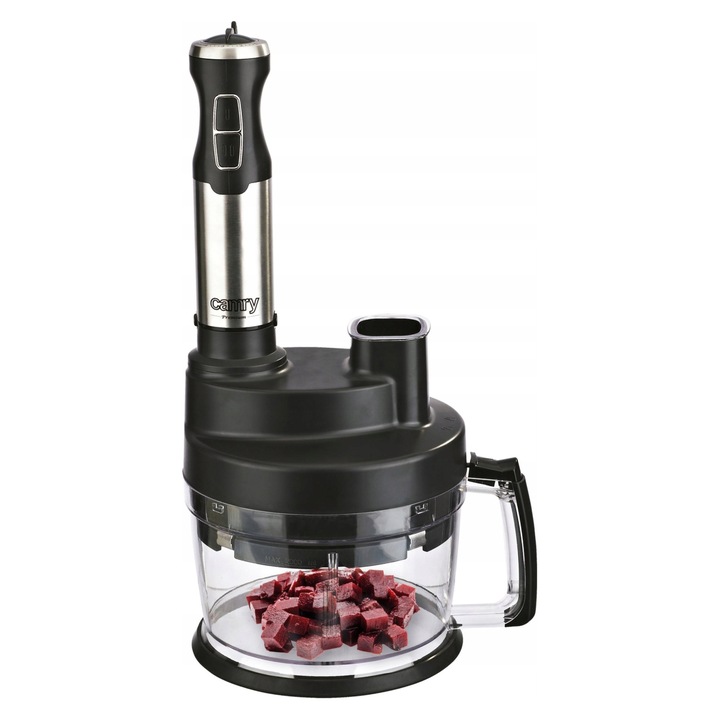 Blender manual multifunctional Camry, 1600W, 2L, negru, set cu accesorii pentru mixare, taiere si piure