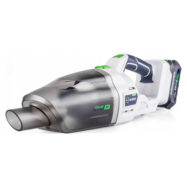 Aspirator auto Wuber 120W, fara fir, alb-negru, 2 in 1, cu filtru HEPA, set complet