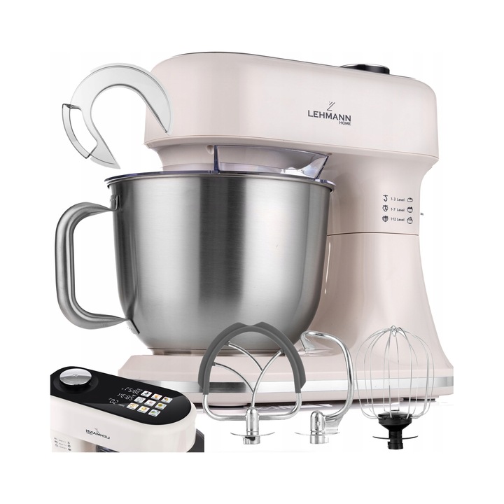 Robot planetar Lehmann Aristo 1500W, 5L, cu functie de fermentare, culoare bej, set complet
