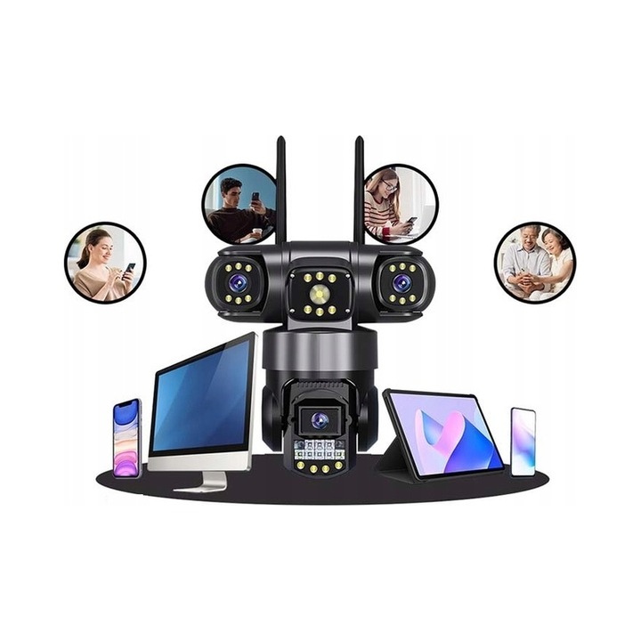 4G LTE Камера за наблюдение, 3 обектива, 12MP, нощно виждане, IP66, пълен комплект