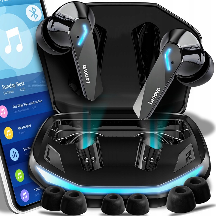 Lenovo GM2 Pro vezeték nélküli fülhallgató, elegáns design, Bluetooth 5.3, fekete