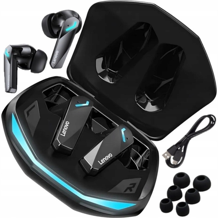 Casti wireless Lenovo GM2 Pro, Bluetooth 5.3, negru, design elegant, microfon incorporat