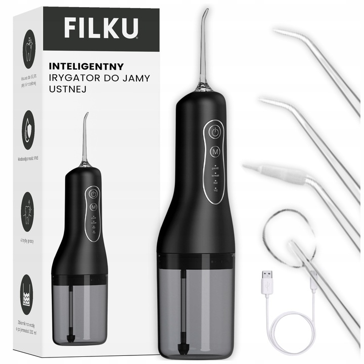 Filku vezeték nélküli szájzuhany, 260 ml, 5 fúvóka, 4 üzemmód, fekete