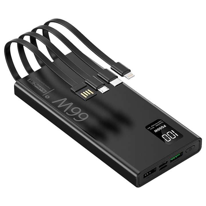 Baterie externă AndrexNET 20000 mAh, ieșire 4xUSB, neagră, 14x7x2 cm