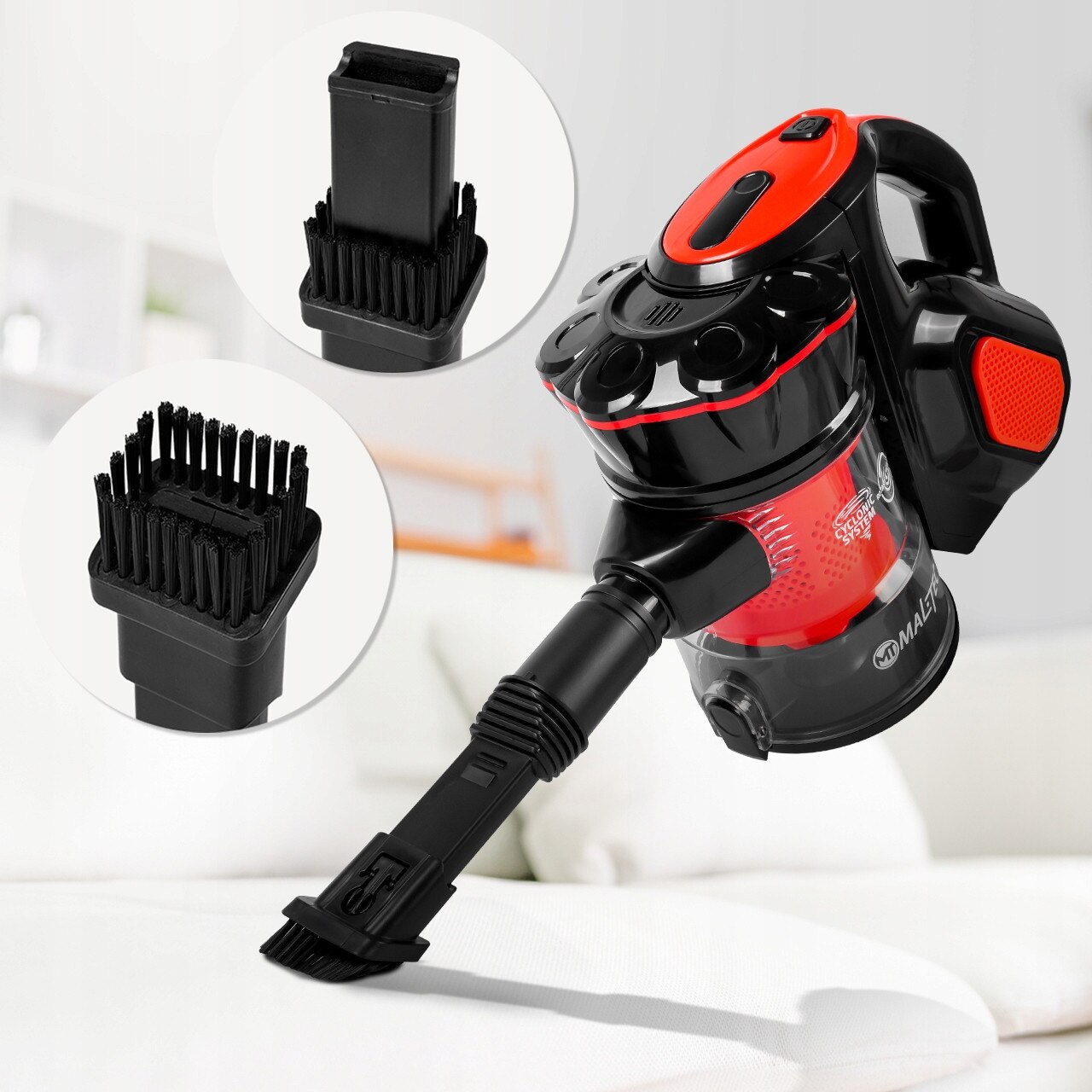 Aspirator vertical MalTec 600W, fără sac, rezervor 0,5L, cablu 5m, set complet accesorii, negru