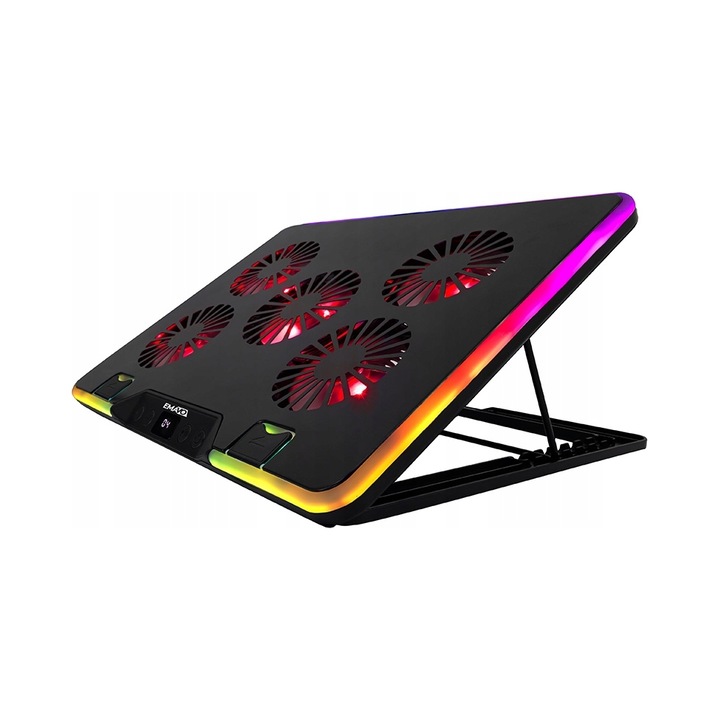 Racitor laptop 12-17", Emavo Turbo 2, 5 ventilatoare, RGB, 6 niveluri de inaltime