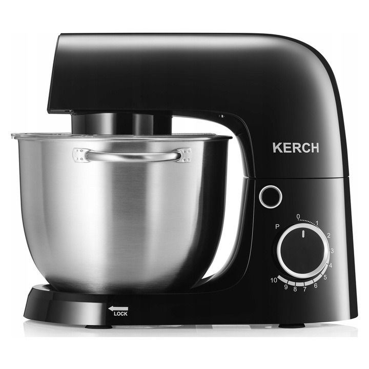 Robot de bucatarie Kerch Malia 3000W, 10 viteze, sistem planetar, oala din inox 5L, negru