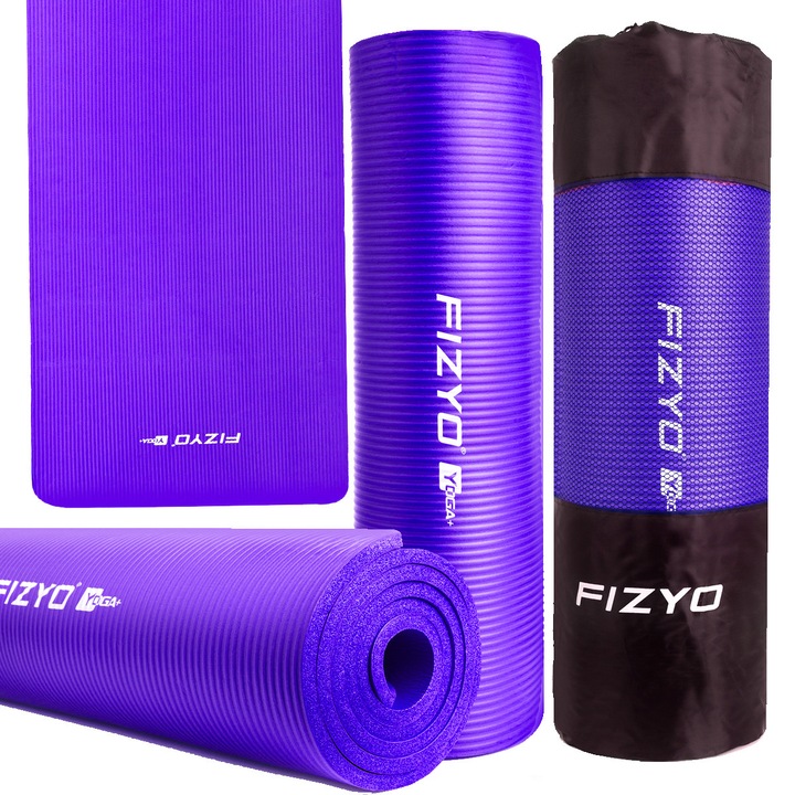 Mata fitness Fizyo 183x61cm, 10mm, csúszásgátló, lila, szállítótáskával