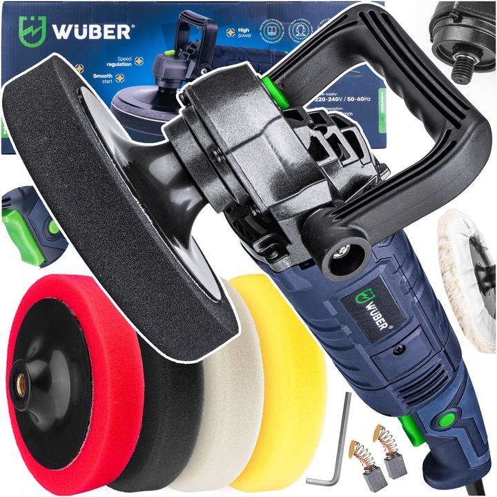 Wuber 2300W autópolírozó, 180mm, 7 sebességfokozat, 4 szivacsos készlet