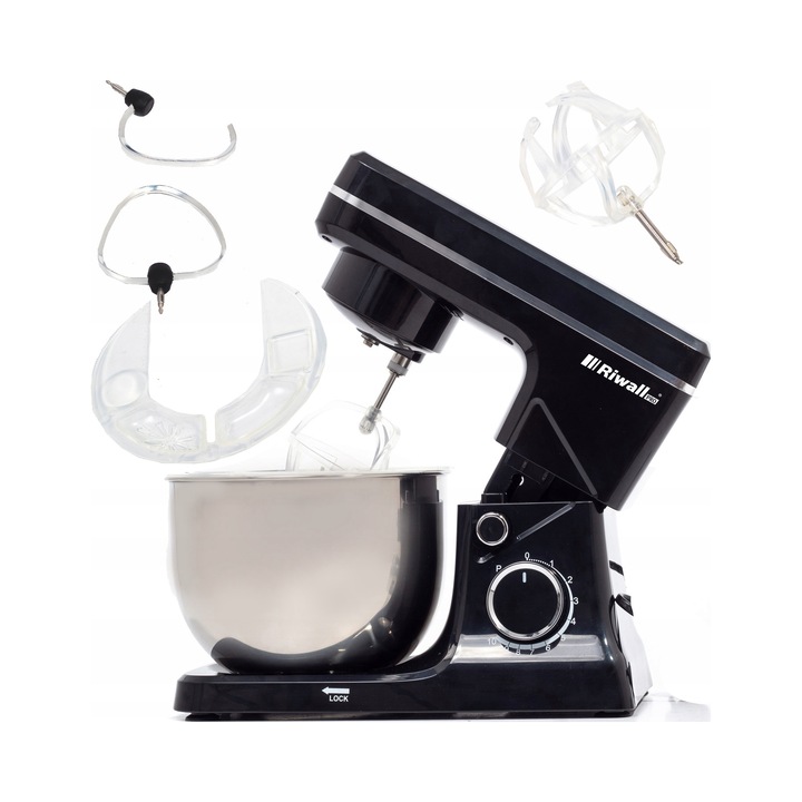 Robot de bucatarie planetar Riwall Kicia 2500W, 4L, 10 viteze, functie PULSE, cu 3 accesorii
